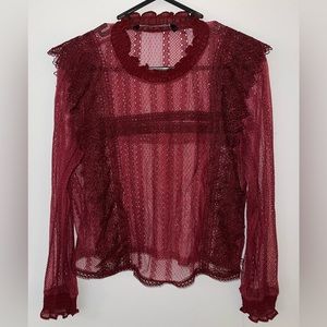 Zara burgundy lace top. Red Christmas top